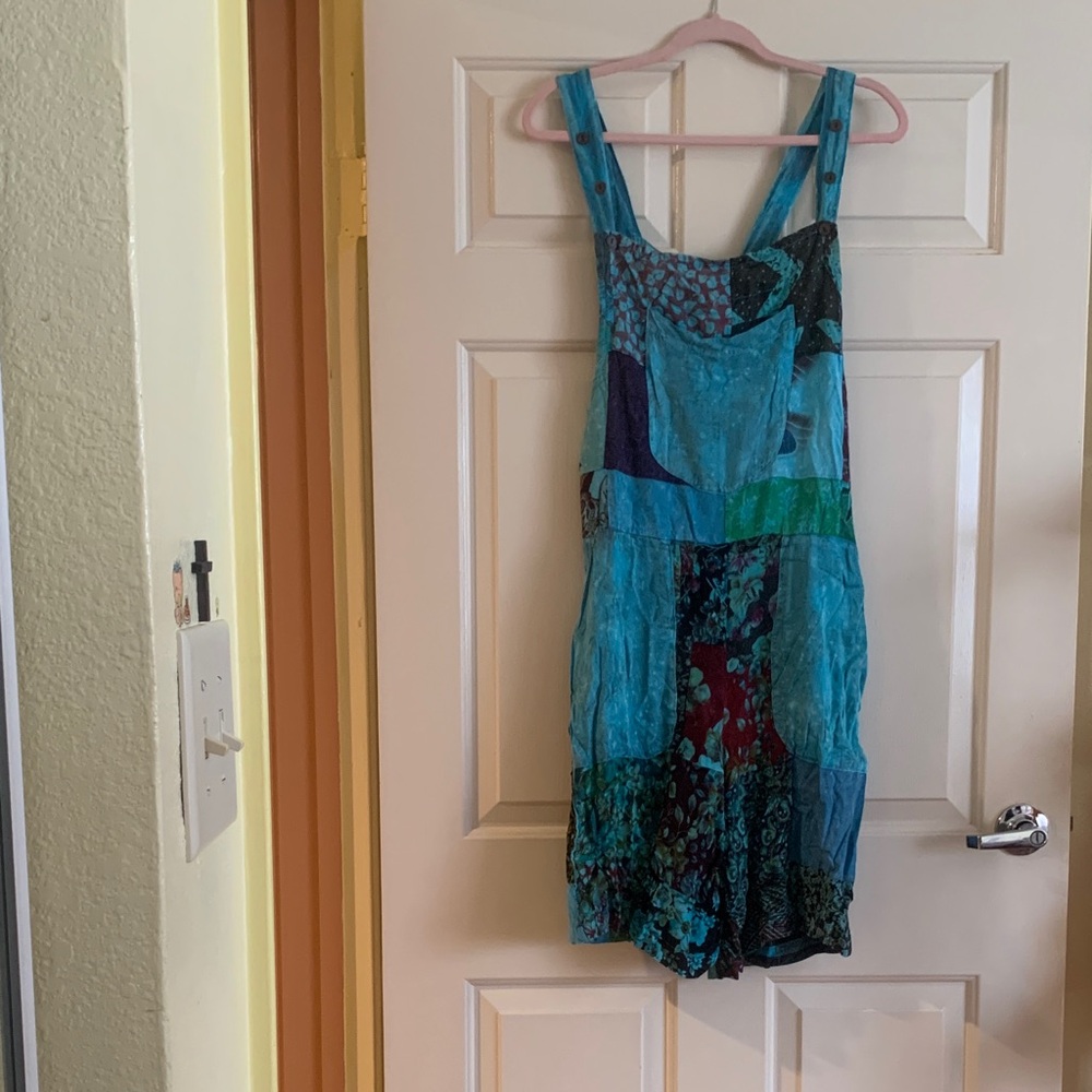 NWT Patchwork romper in Blue and Green